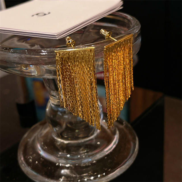 24K real gold plated short chain tassel earrings