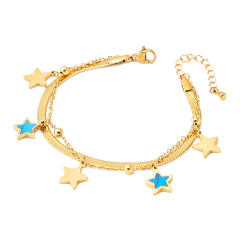 Korean fashion blue star charm stainless steel bracelet chain bracelet