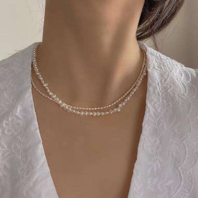 14K tiny water pearl beads choker necklace