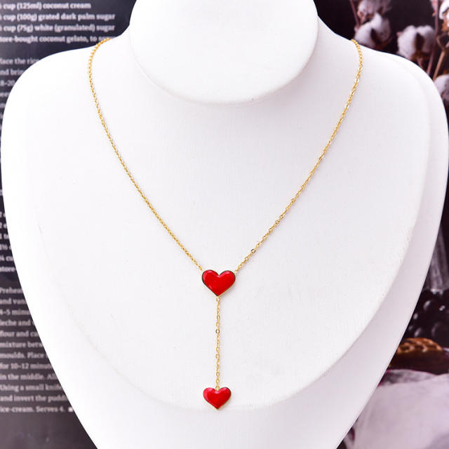 Red heart concise stainless steel necklace lariet necklace