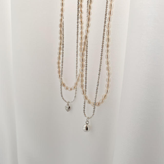Natural water pearl bead two layer necklace