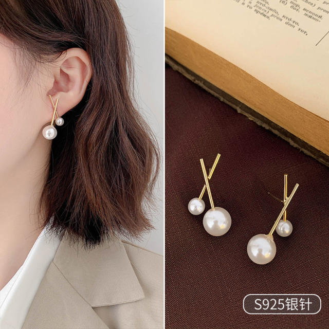 925 needle pearl ear studs