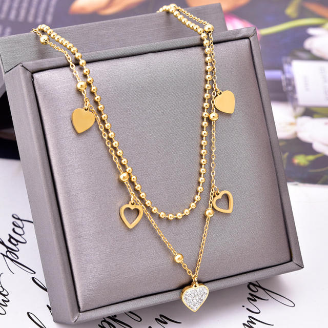 Korean fashion heart charm stainless steel necklace layer necklace