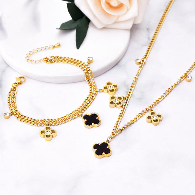 Korean fashion classic black clover stainless steel necklace