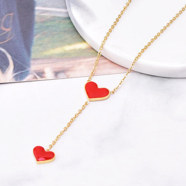 Red heart concise stainless steel necklace lariet necklace