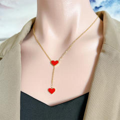 Red heart concise stainless steel necklace lariet necklace