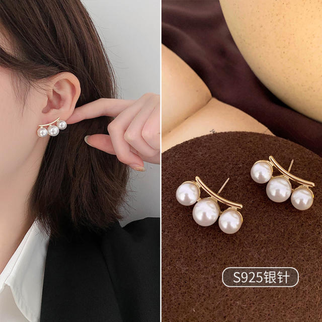 925 needle pearl ear studs