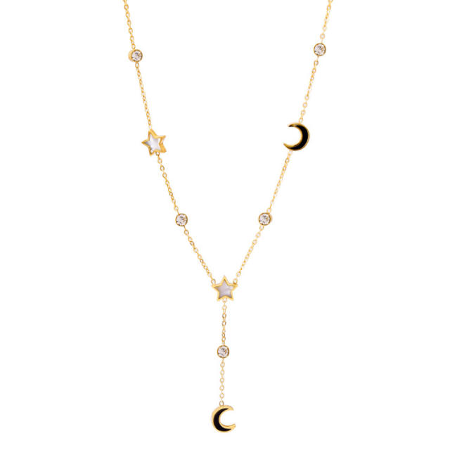 Color heart moon stainless steel necklace lariet necklace