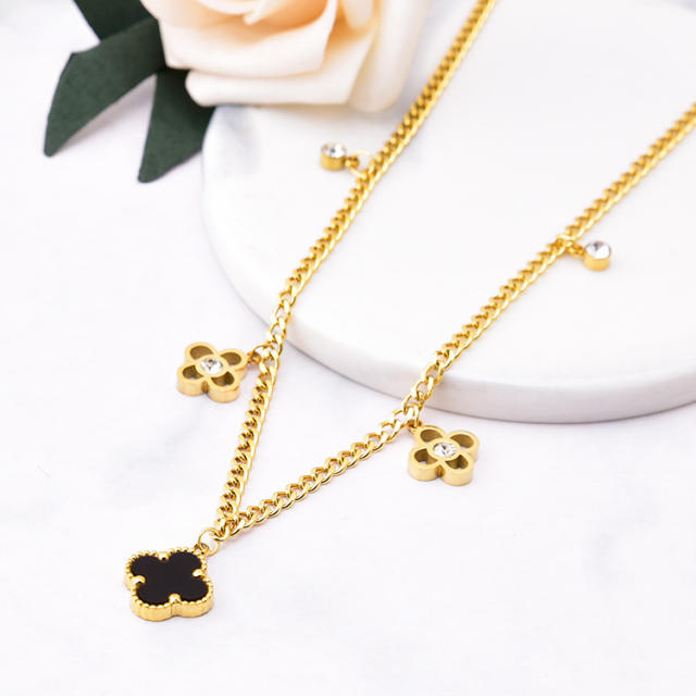 Korean fashion classic black clover stainless steel necklace
