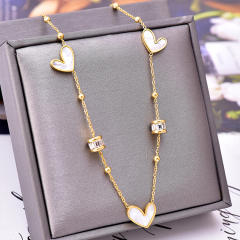 Fashionable white shell diamond stainless steel necklace