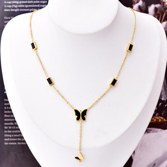 Classic black butterfly stainless steel necklace lariet necklace