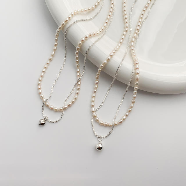 Natural water pearl bead two layer necklace