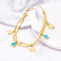 Korean fashion blue star charm stainless steel bracelet chain bracelet