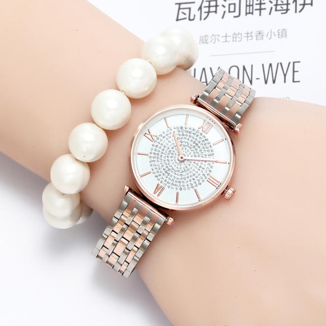 Creative diamond steel belt women watch