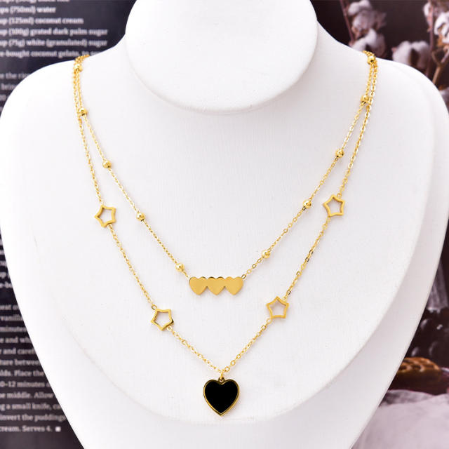 Korean fashion two layer heart star stainless steel necklace