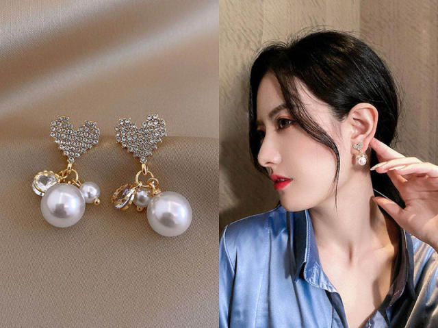 925 needle pearl ear studs