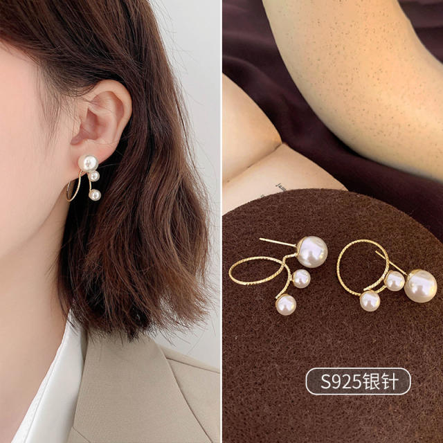 925 needle pearl ear studs