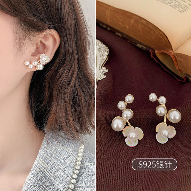 925 needle pearl ear studs