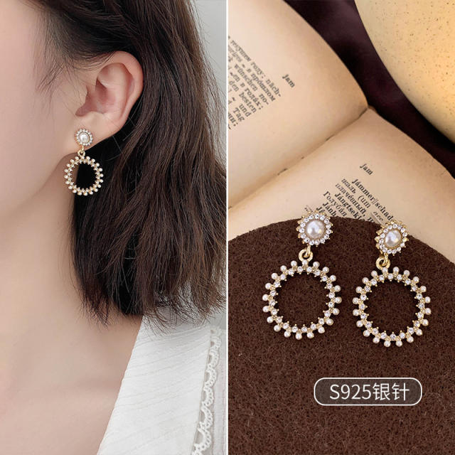 925 needle pearl ear studs