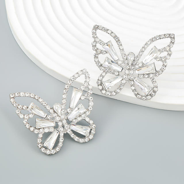 Color glass crystal statement butterfly earings