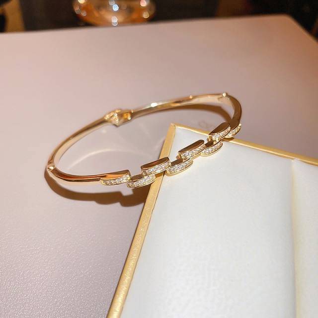 Classic diamond letter real gold plated bangle bracelet