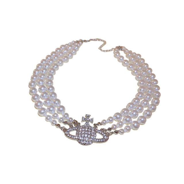 Korean fashion classic diamond pearl choker