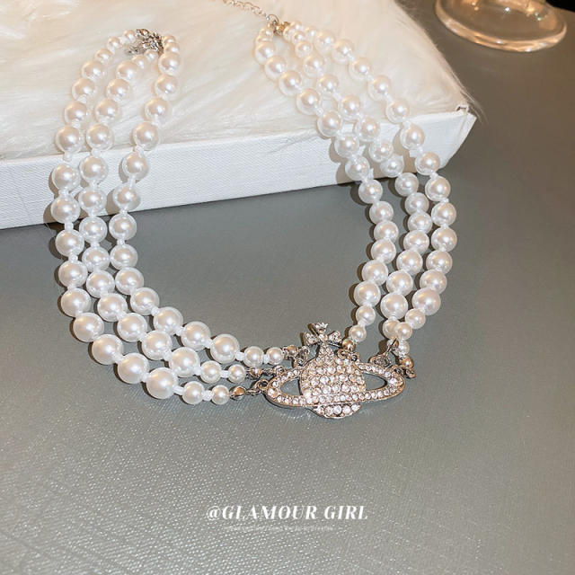 Korean fashion classic diamond pearl choker