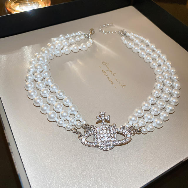 Korean fashion classic diamond pearl choker