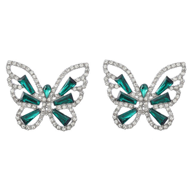 Color glass crystal statement butterfly earings
