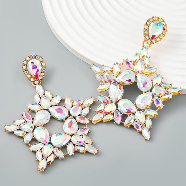 Super shiny color glass crystal statement star earrings