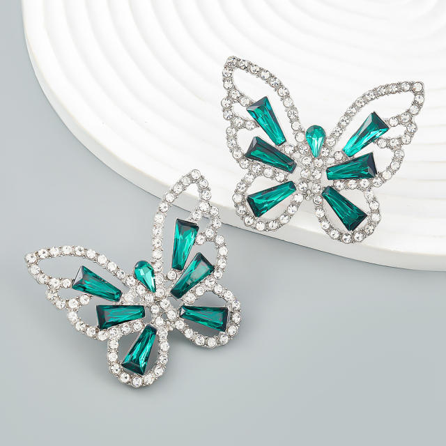 Color glass crystal statement butterfly earings