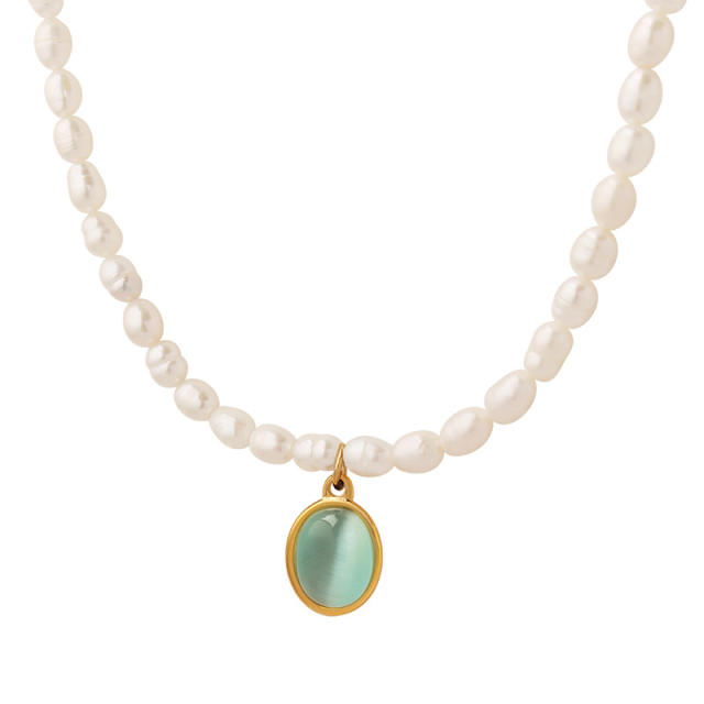 Classic opal pendant waterpearl bead choker necklace