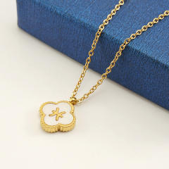 18K double side clover pendant zodiac necklace stainless steel necklace