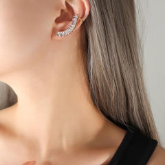 Korean fashion pave setting cubic zircon stainless steel earrings