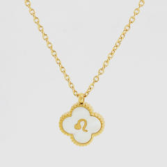 18K double side clover pendant zodiac necklace stainless steel necklace