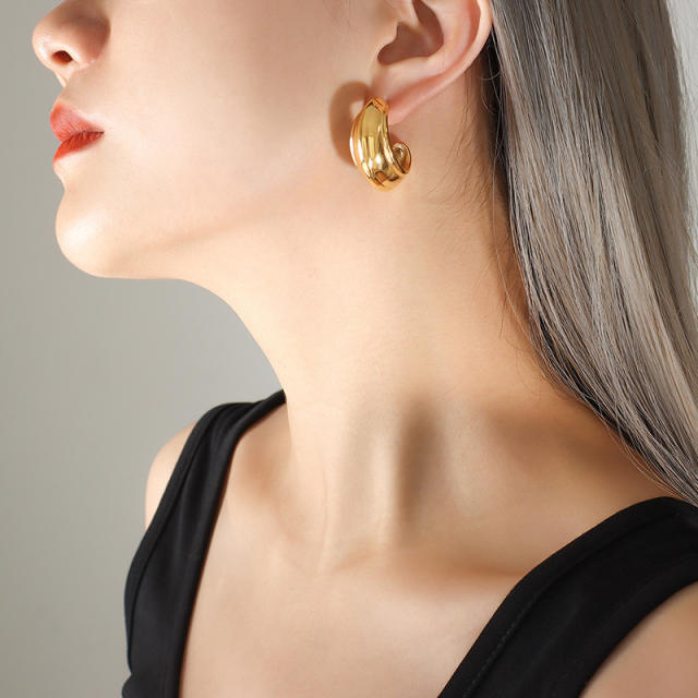 18K winter design chunky stainless steel earrings