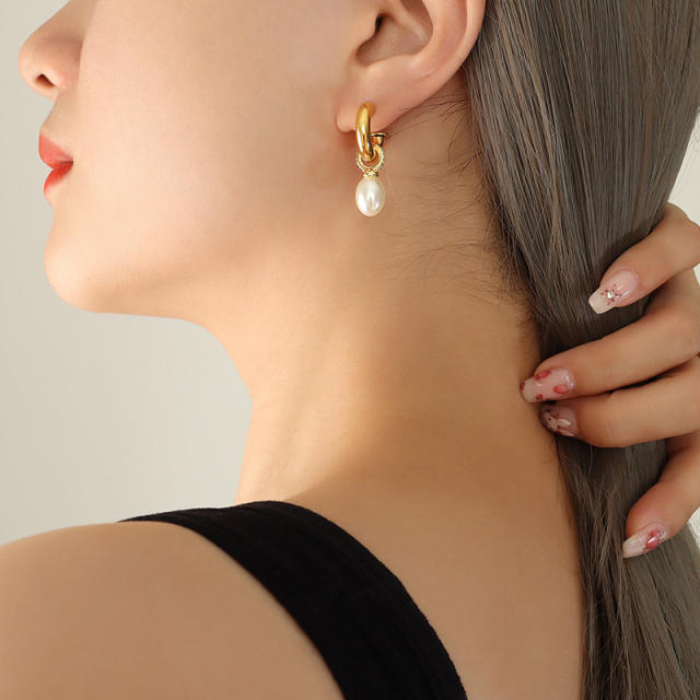 Baroque pearl stainless steel earrings