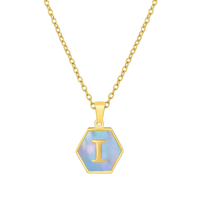 18K sweet pink and blue color shell initial necklace stainless steel necklace