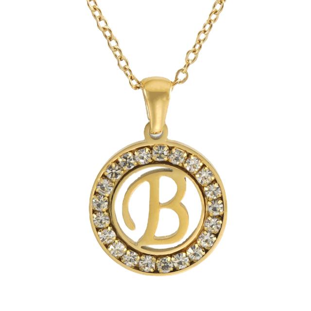 Diamond circle initial necklace stainless steel necklace
