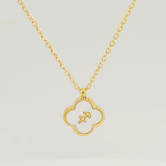 18K double side clover pendant zodiac necklace stainless steel necklace