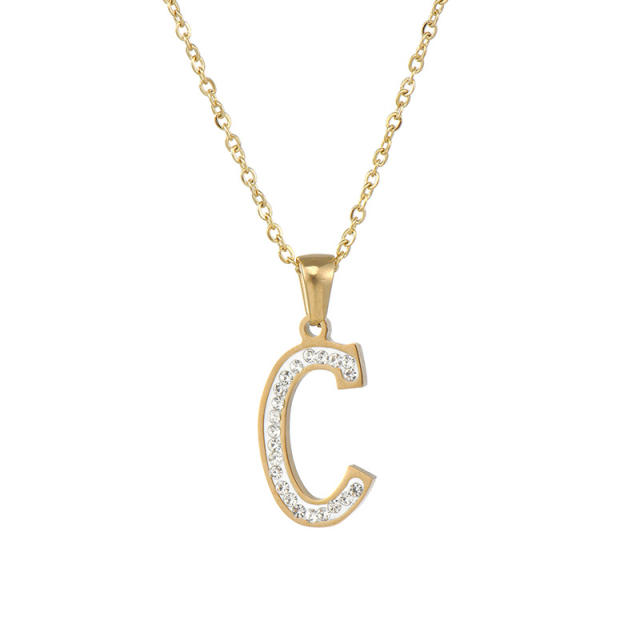 Diamond initial necklace stainless steel necklace