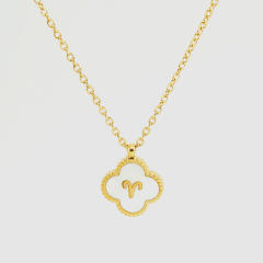 18K double side clover pendant zodiac necklace stainless steel necklace