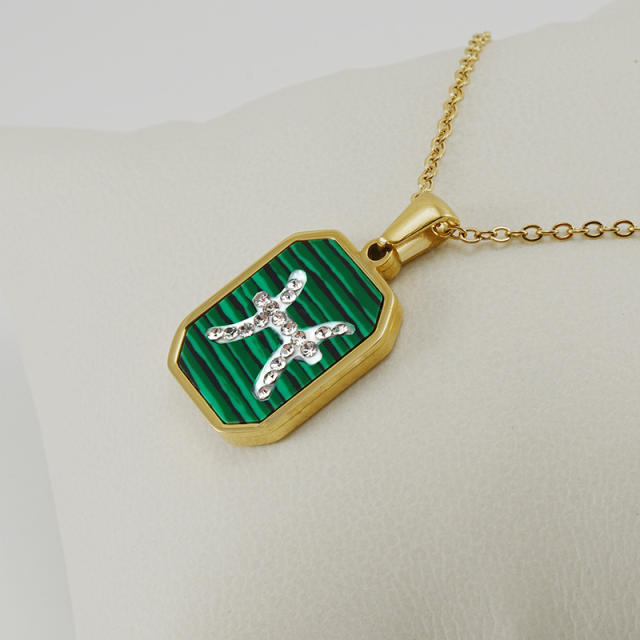 New design malachite diamond zodiac necklace stainless steel necklace