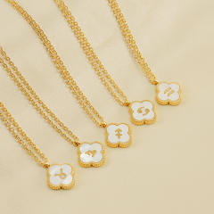 18K double side clover pendant zodiac necklace stainless steel necklace