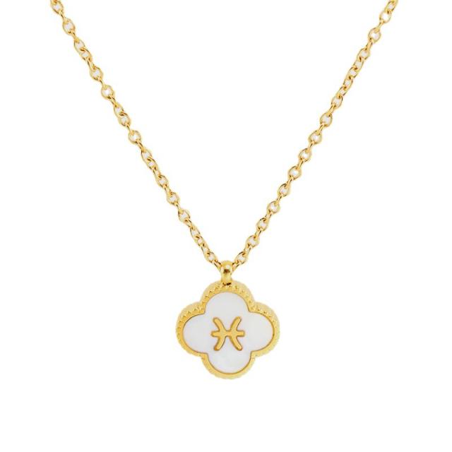 18K double side clover pendant zodiac necklace stainless steel necklace