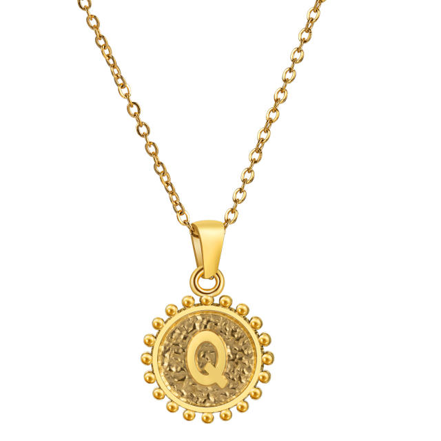 Vintage round pendant initial necklace stainless steel necklace