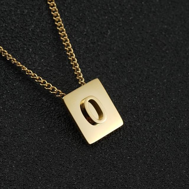 18K initial necklace square pendant stainless steel necklace