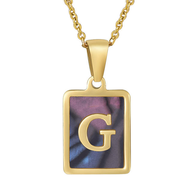 18K initial necklace square pendant stainless steel necklace