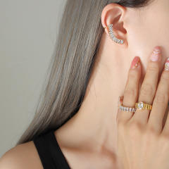 Korean fashion pave setting cubic zircon stainless steel earrings