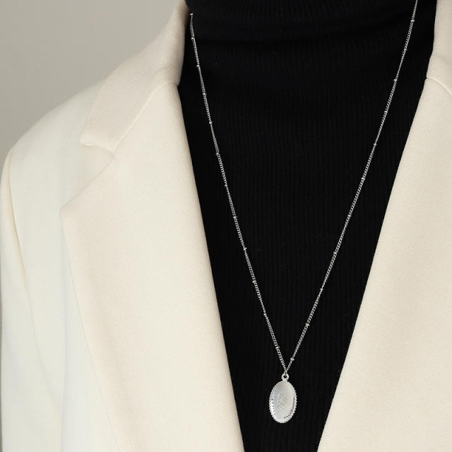 Vintage oval pendant stainless steel necklace long necklace